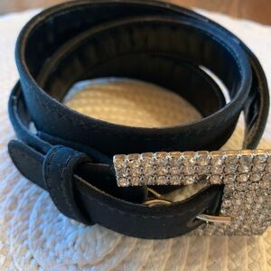Chic Black Belt with Rhinestone Buckle